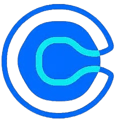 Stylized blue "C" emblem in black backdrop