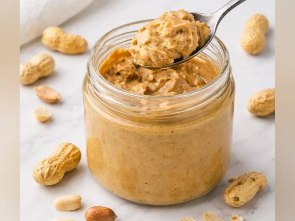 Jar of chunky peanut butter with spoon