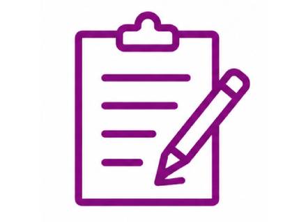 Purple clipboard with pencil icon