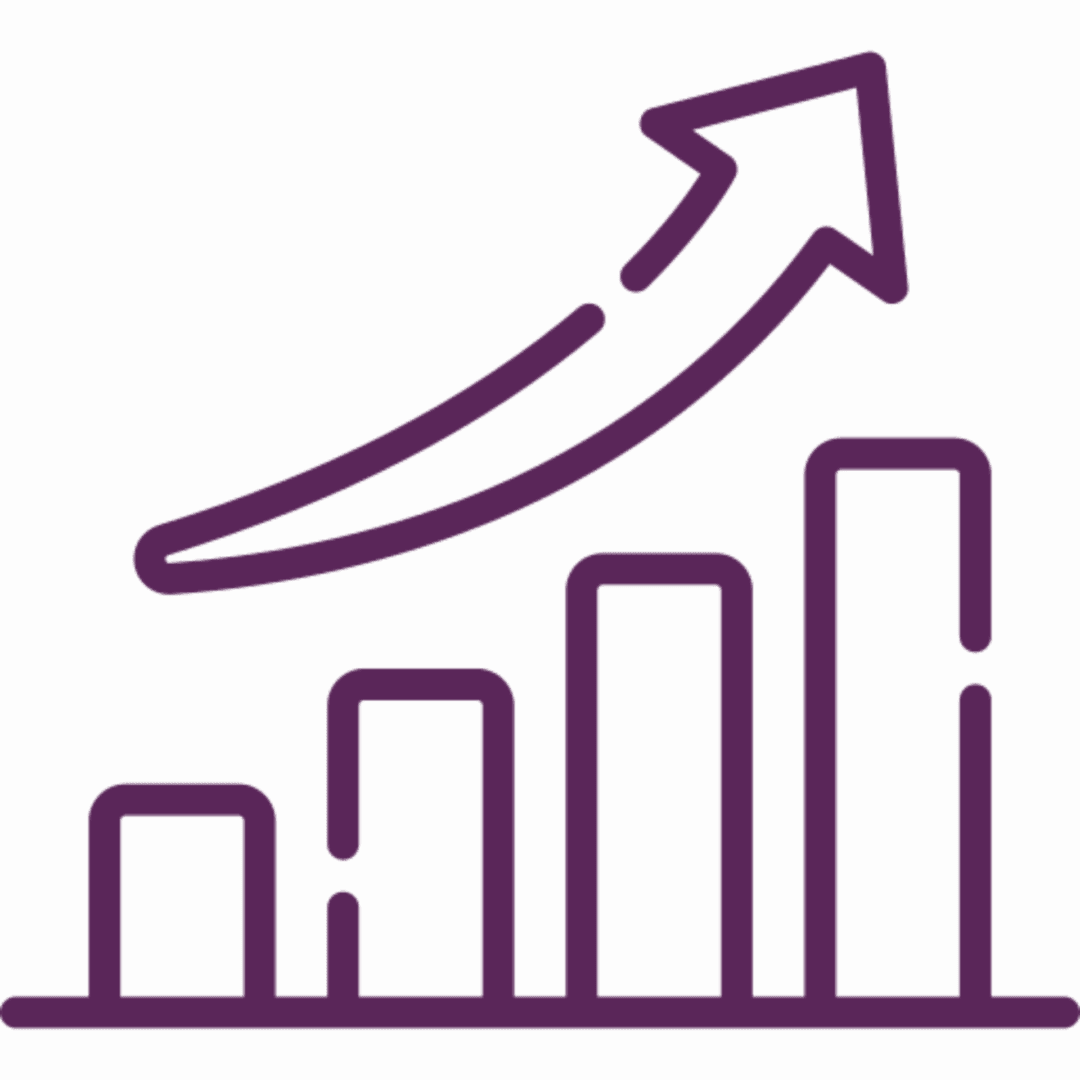Ascending bar chart with upward arrow