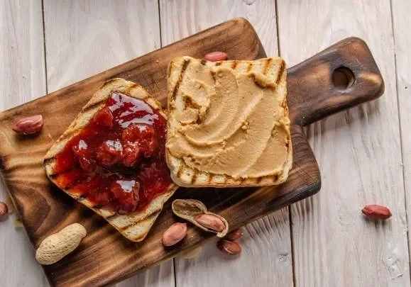 Grilled toast with peanut butter and jelly